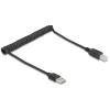 Delock Spiralkabel EASY-USB 2.0 Typ-A Stecker zu USB Typ-B Stecker 0,5 m bis 0,8 m schwarz