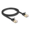Delock RJ45 Netzwerkkabel Cat.6A Stecker zu Stecker mit robuster Rastnase und Cat.7 Rohflachbandkabel U / FTP 1 m schwarz