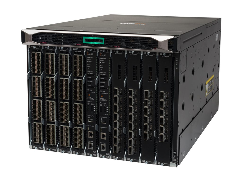 HPE Aruba 8400 8-slot Chassis - Switch - an Rack montierbar - mit 3 x Lüftereinschübe, 18 x Lüfter, Kabelmanager, X462 Rack-Schienen-Kit mit 2 Ständern
