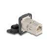 Delock D-Typ RJ45 Einbaubuchse / Kupplung Cat.6A STP mit Schutzkappe IP66 staub- und wasserdicht