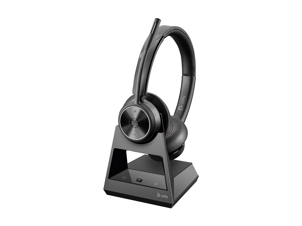 Poly Savi 7320 - Savi 7300 series - Headset - On-Ear - DECT - kabellos - USB-A über DECT-Adapter - Schwarz - Zertifiziert für Microsoft Teams, UC-zertifiziert - Replaces Poly SKU 2-220998-205