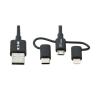 Eaton Tripp Lite Series Universal USB-A to Lightning, USB Micro-B and USB-C Sync / Charge Cable (M / 3xM), MFi Certified, Black, 6 ft. (1.8 m) - Lightning-Kabel - USB männlich zu Micro-USB Typ B, Lightning, 24 pin USB-C männlich - 1.8 m - Schwarz